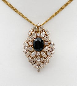 Sapphire And Diamond 18k Yg Pendant Necklace