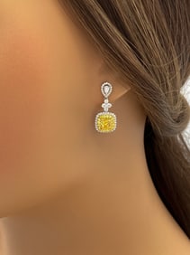 GIA Yellow Diamond And Diamond Earrings