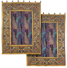 Attr. Paul Poiret Pair Art Deco Silk Tapestries