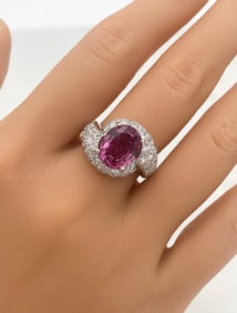5ct Pink Tourmaline And Diamond Ring18k