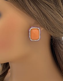 Coral, Diamond And Ruby Earrings