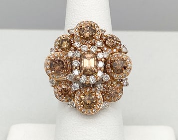 Cognac Diamond & White Diamond Flower Ring, 18k