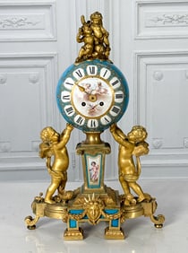 Fine French Gilt Bronze & Porcelain Mantle Clock