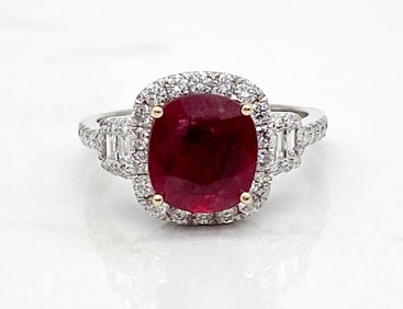 GIA Rare Unheated Ruby And Diamond Ring Plt/18k
