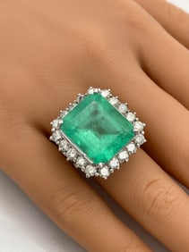 Large Emerald And Diamond Ring, 14k White Gold