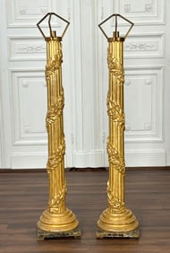 Pair Antique Italian Giltwood Column Torcheres