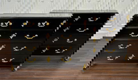 Pair Regence Style Black Lacquer Commodes