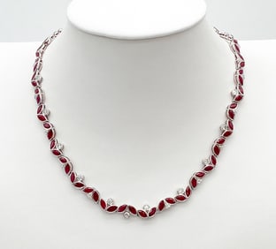 GIA Burmese Ruby And Diamond Necklace Plat