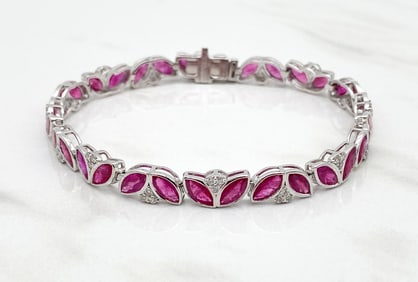 GIA Burmese Ruby And Diamond Bracelet Platinum
