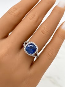 GIA Sri Lanka Sapphire And Diamond Ring 14k White Gold