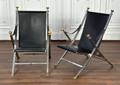 Pair Maison Jansen Attributed Campaign Chairs