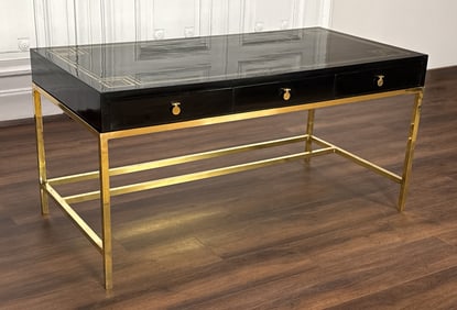 Italian Black Lacquer Bureau Plat Desk