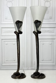 Pair Edgar Brandt Style Bronze Cobra Lamps