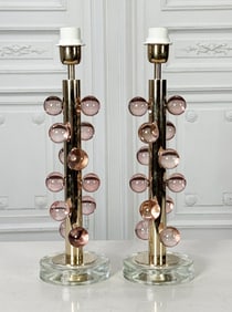 Pair Italian Glass And Brass Table Lamps