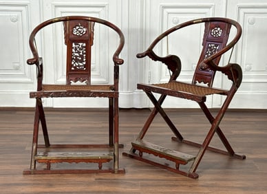 Pair Hardwood Horseshoe Jiaoyi Armchairs