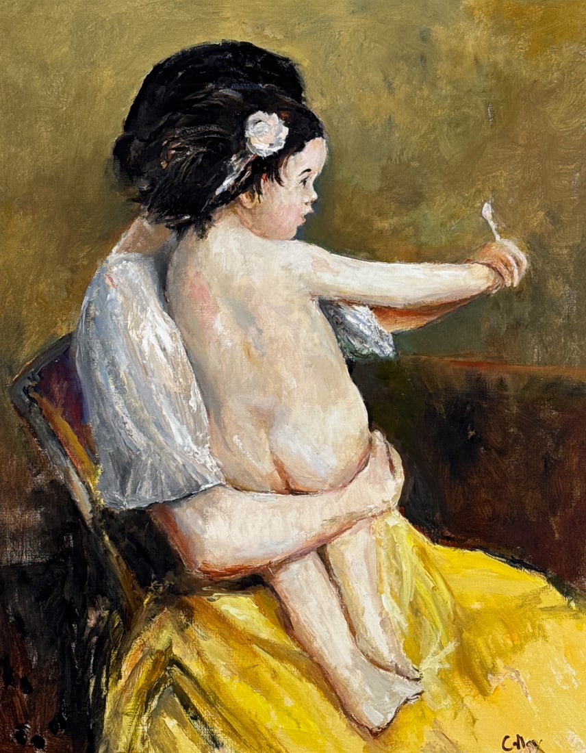 James Colley, American, Texas, 1938-2025: James Colley, American, Texas, 1938-2025, Mother And Child, Oil On Canvas, Signed Lower Right, 30 X 24 Inches, Gilt Wood Frame 35 X 29 X 2 Inches. Please Scroll Through All Photos For Additional Condi