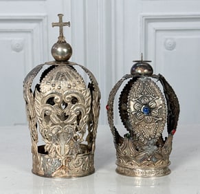 Two Spanish Colonial Silver Santo Crowns