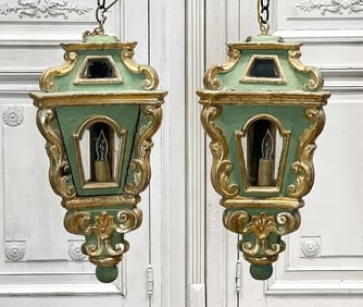 Pair Venetian Painted Giltwood Lanterns