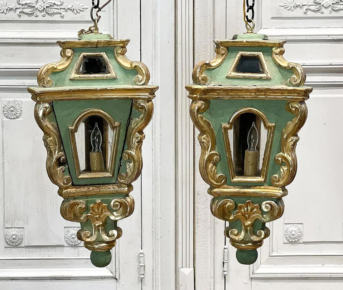 Pair Venetian Painted Giltwood Lanterns (1 of 5)