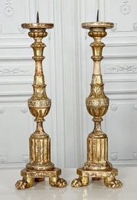 Pair Italian Neoclassical Painted Candlesticks