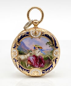 Gold & Enameled Bachelard Pocket Watch