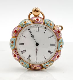 French 18k Yellow Gold And Enamel Pocket Watch