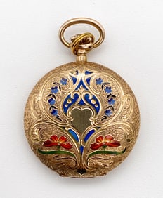 14k Yellow Gold And Enamel Pocket Watch
