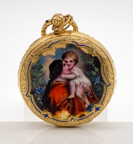 18k Yellow Gold And Enamel Pocket Watch