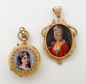 Gold & Diamond Portrait Pendant & Pocket Watch
