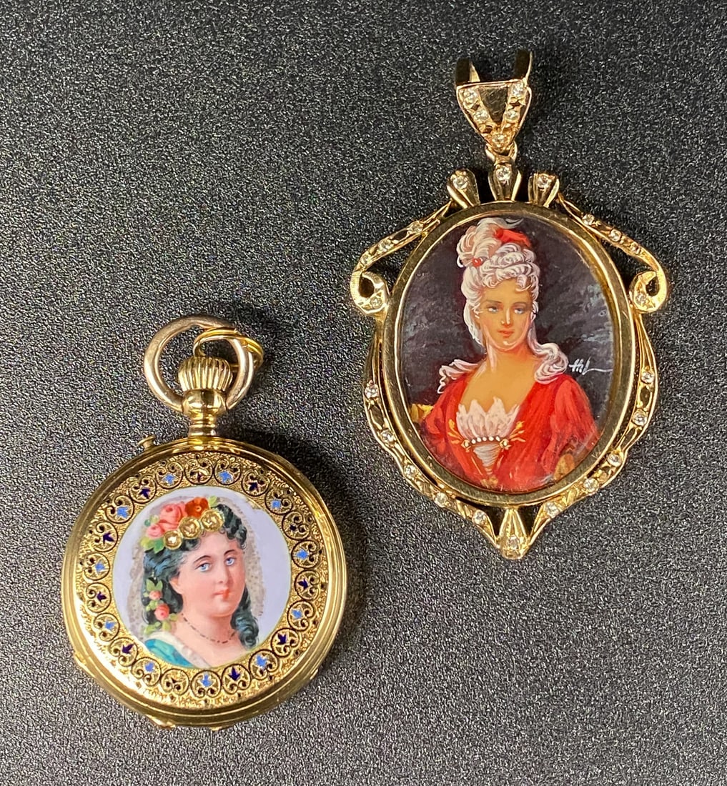 Gold & Diamond Portrait Pendant & Pocket Watch (1 of 4)