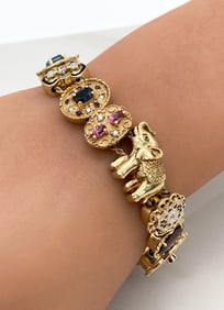 Antique Slide Bracelet, 14k, Multi-Gemstone