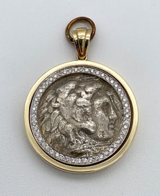 Ancient Alexander The Great Coin 14k Diamond