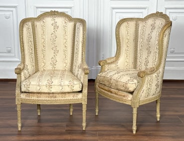 Pair Antique Louis XVI Style Fauteuil A Oreilles