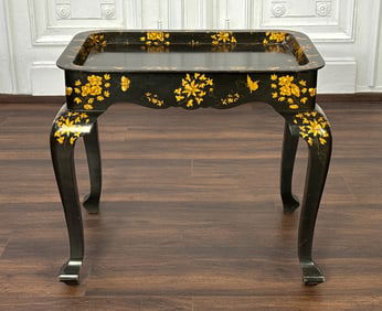 Chinoiserie Black Lacquer Side Table
