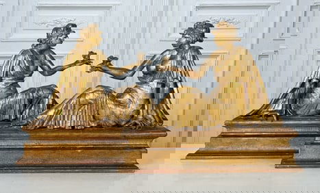 Pair Carved Giltwood Allegorical Figures