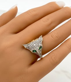 Erte Emerald And Diamond Fox Ring