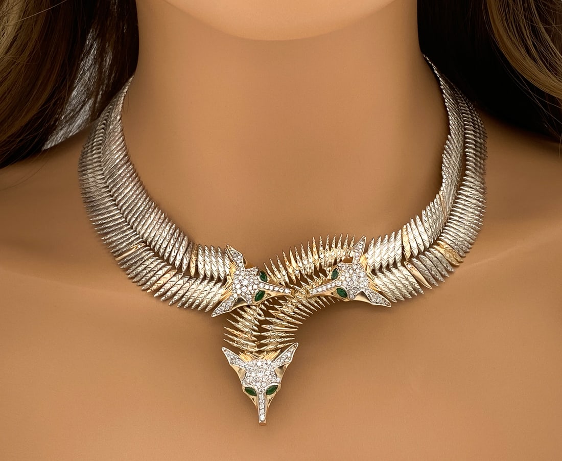 Erte Foxes Diamond & Emerald Necklace And Brooch (1 of 4)