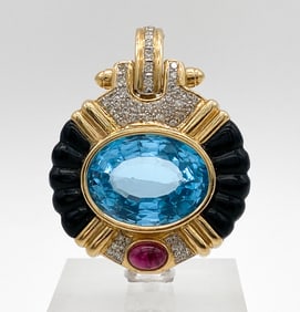 Onyx, Topaz, Tourmaline & Diamond Pendant, 14k