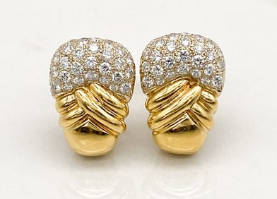 Diamond And 18k Yellow Gold Earrings
