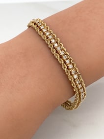 Diamond And 14k Yellow Gold Rope Bracelet