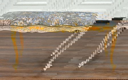 Louis XV Style Gris Peinte & Gilt Wood Bench