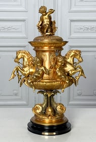 Large Chevaux Marins Gilt Bronze Centerpiece