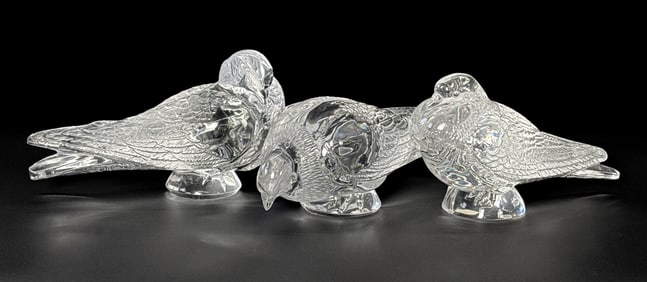 Three Large Lalique Crystal Pigeon Verviers