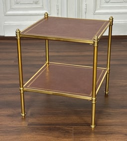 Bagues Style Brass And Leather Side Table