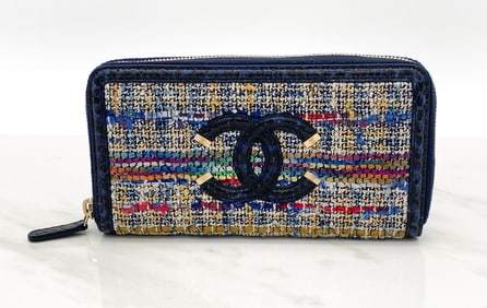Chanel Tweed Zip Around Multicolor Wallet