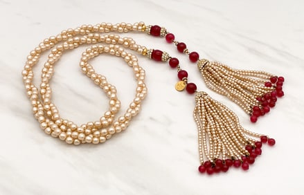Chanel Pearl And Gripoix Double Tassel Necklace