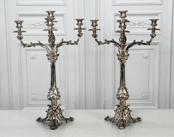 Pair Large English Silverplate Candelabra