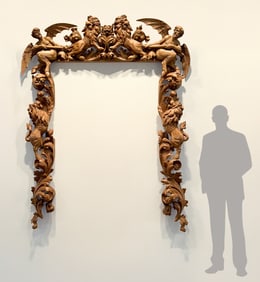Large Satyr & Lion Carved Chestnut Frame