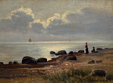 Rocky Shoreline Landscape Oil Painting