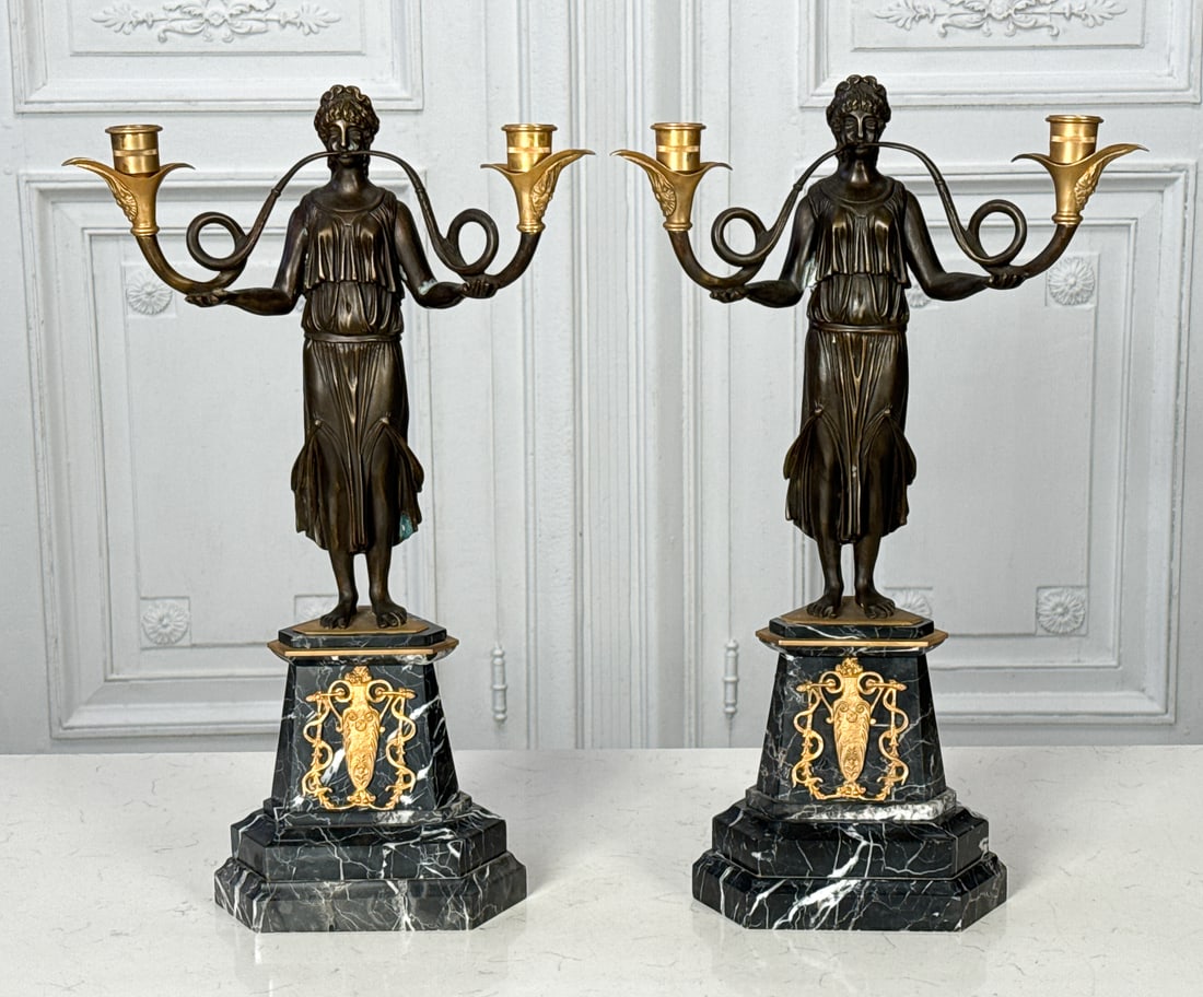 Pair Egyptian Maiden Bronze Candelabra (1 of 6)